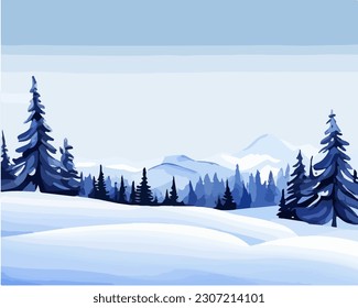 Abstract outdoor natural background, beautiful winter landscape colorful painting in watercolor style, vector EPS 10 illustration