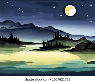 Abstract outdoor natural background, beautiful landscape colorful painting in watercolor style, vector EPS 10 illustration 