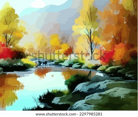 Abstract outdoor natural background, beautiful landscape colorful painting in watercolor style, vector EPS 10 illustration 