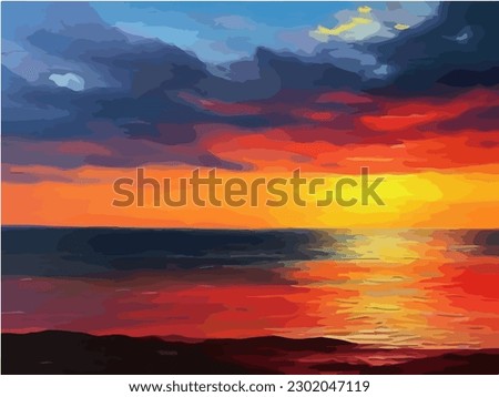 Abstract outdoor natural background, beautiful seascape colorful painting in watercolor style, vector EPS 10 illustration 