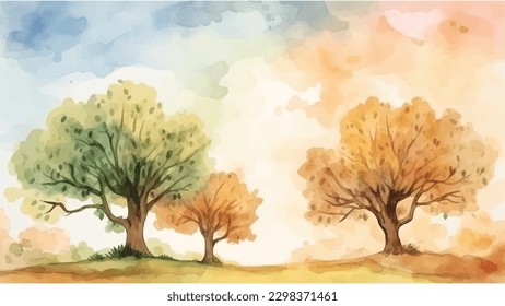 Abstract Outdoor With Watercolor Paint, Natural Background With Beautiful Landscape
