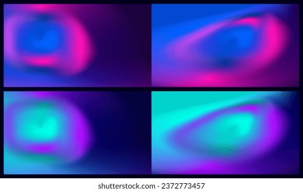 Abstract outer space visuals, black hole, neon galaxy concept. Fluid blurry shapes background set