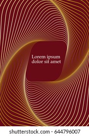 Abstract outline background in dark red, deformed square shape rotating on dark area, place for own message, headline. Leaflet, flyer, bill, poster, cover design.