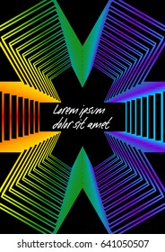 Abstract outline background, rainbow colored star shape on black area, place for own message, headline. Leaflet, flyer, bill, poster, cover design.