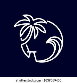 abstract outline beach, wave, palm logo design idea