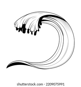 Abstract Outline Black Doodle Ilustration Liquid Fluid Water Wave Splash Drops Aqua Isolated On White Background Vector Design Style