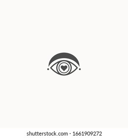 Abstract outline black evil Eye with eyelashes. Wide open. Minimalistic Look and Vision Icon. Pre-made Logo. Simple design. Graphic Vector Trendy illustration. Isolated on a gray background