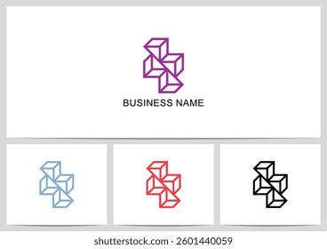 Abstract Outline Box Stairs Cube Geometric Logo Design