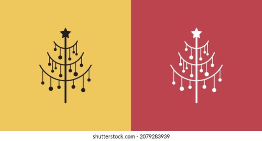 Abstract outline christmas tree for cards, posters, flyers.