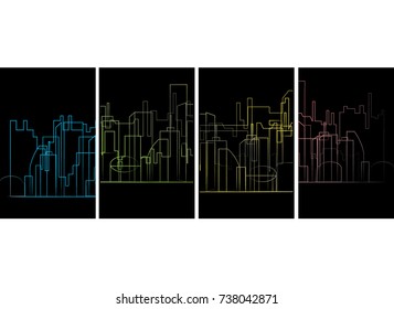 abstract outline cityscape. vector building shapes with glowing lines. futuristic skyline illustration