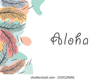 Abstract outline coconut leaves on free form shape pastel color frame on white background copy space vector for decoration on summer events festival.