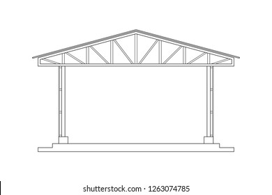 Abstract outline drawing, space frame structure of warehouse vector illustration