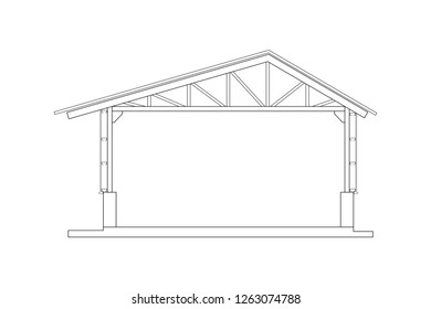 Abstract outline drawing, space frame structure of house vector illustration