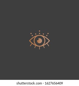 Abstract outline Eye, eyelashes. Golden gradient. Wide open eye. Minimalistic Look and Vision Icon, logo. Graphic vector eye. Simple design. Trendy illustration