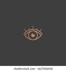 Abstract outline Eye, eyelashes. Golden gradient. Wide open eye. Minimalistic Look and Vision Icon, logo. Graphic vector eye. Simple design. Trendy illustration