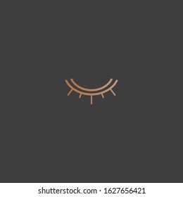 Abstract outline Eye, eyelashes. Golden gradient. Shut eye. Sleep concept. Minimalistic Look and Vision Icon, logo. Graphic vector eye. Simple design. Trendy illustration