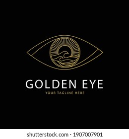 Abstract outline Eye, Golden gradient. Wide open eye. Minimalistic logo. vector illustration