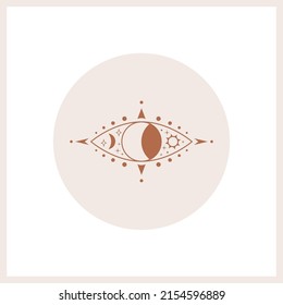Abstract outline Eye. Simple, minimalistic linear art style. Trendy Vector illustration. Isolated round icon. Boho, esoteric, witchcraft, alchemy, mystic concept. Logo, avatar, poster, print template