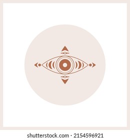 Abstract outline Eye. Simple, minimalistic linear art style. Trendy Vector illustration. Isolated round icon. Boho, esoteric, witchcraft, alchemy, mystic concept. Logo, avatar, poster, print template