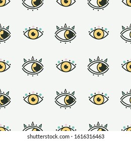 Abstract outline eyes, eyelashes. Wide open. Minimalistic Look and Vision icons. Colored vector seamless pattern. Simple design. Trendy illustration. Background, wallpaper. Equal interval