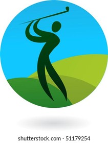 Abstract outline of a golfer swinging