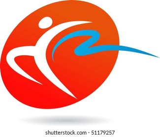 Abstract outline of a gymnast with a ribbon