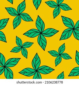 Abstract Outline Hand Drawing Simple Leaf Flowers Seamless Vector Pattern Isolated Background