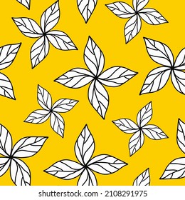Abstract Outline Hand Drawing Simple Leaf Flowers Seamless Vector Pattern Isolated Background