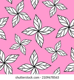 Abstract Outline Hand Drawing Simple Leaf Flowers Seamless Vector Pattern Isolated Background