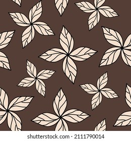 Abstrakte Handzeichnung mit einfachen Leaf-Blumen Nahtloses Vektormuster einzeln auf Hintergrund