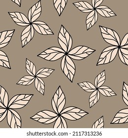 Resumen Esquema Mano Dibujo Flores De Hojas Sencillas Patrón Vector Sin Margen Fondo Aislado