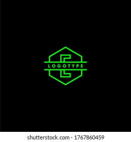 abstract outline hexagon green E logotype simple design concept.
