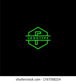 abstract outline hexagon green F logotype simple design concept.