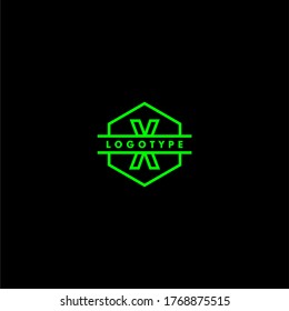 abstract outline hexagon green X logotype simple design concept.