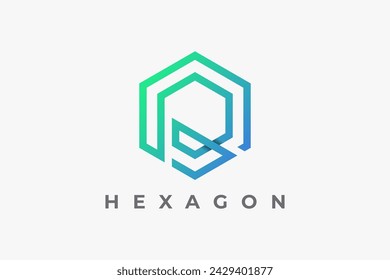 Abstract Outline Hexagon Vector Logotype Design. Minimal Connection Logo Concept. Usable for Business Branding Identity related with Technology, Integration, teamwork, community, unity, interaction,