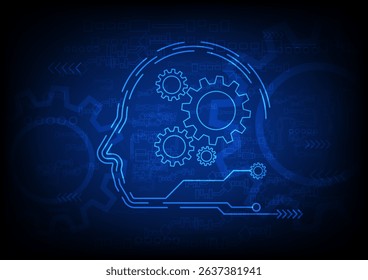 Abstract outline of human head and gear on blue background. technology background concept. Vector illustration.