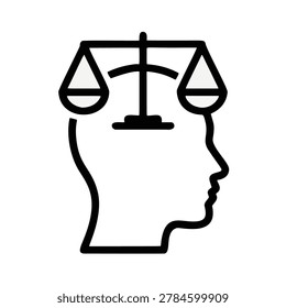 Abstract Outline of a Human Head Silhouette with Scales of Justice Symbol Inside Symbolizing Thought