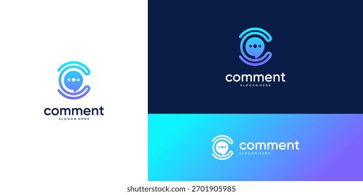 Abstract outline letter C with bubble chat logo design inspiration. Vector communication based icon template.	
