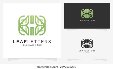 Abstract of outline letter H with leaf vector icons symbols. Creative initials and plants logo design ideas.	