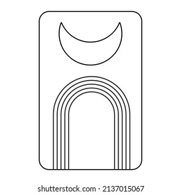 Abstract outline logo. Striped arch and moon. Boho emblem. Bohemian sign. Minimal badge for company branding. Editable stroke. Isolated vector stock illustration