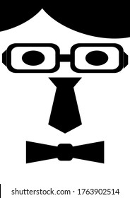 The abstract outline of a male face with glasses for father's day. Rim glasses. The bow tie. Tie under a jacket. The head of a man. Hat headdress. Template for text. Poster. Holiday Father's Day.