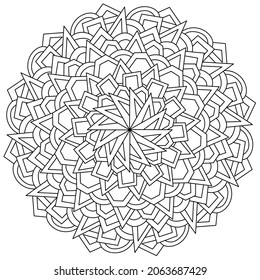 Mandala de contorno abstracto de varias formas geométricas, página de coloreado en forma de círculo con varios patrones ilustración vectorial