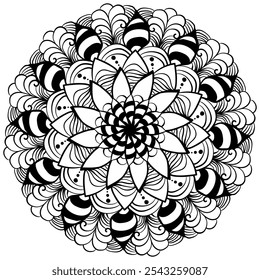 Abstract Outline Mandala with Zen Patterns, Tangled Coloring Page Vector Illustration for Activity