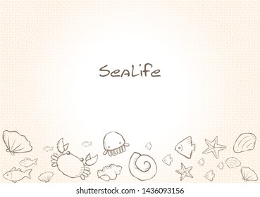 Abstract outline marine life on texture fabric background for decoration on summer holoiday events.