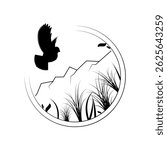Abstract Outline Round Frame With Bird Flowers Plants Botanical Flower Bruch Nature Doodle Outline Vector Design Style