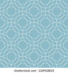 Abstract outline round seamless pattern. Retro blue and white wallpaper, pastel repeat background, vintage textile print, backdrop for greeting birthday cards.