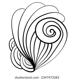 Abstract outline seashell, meditative coloring page vector illustration