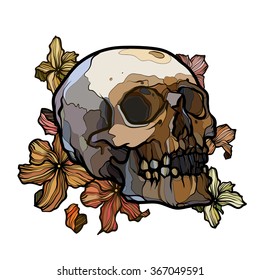 Abstract Outline Skull Flowers Stock Vector (Royalty Free) 367049591 ...