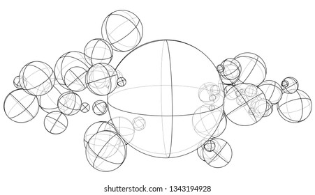 Abstract outline spheres concept. Vector rendering of 3d. Wire-frame style. The layers of visible and invisible lines are separated