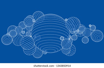 Abstract outline spheres concept. Vector rendering of 3d. Wire-frame style. The layers of visible and invisible lines are separated